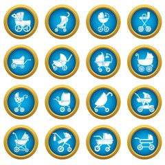 Baby carriage icons set. Simple illustration of 16 baby carriage vector icons for web