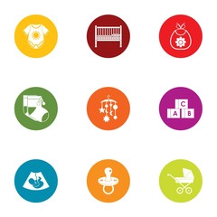 Nursery room icons set. Flat set of 9 nursery room vector icons for web isolated on white background