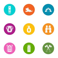 Forest camping icons set. Flat set of 9 forest camping vector icons for web isolated on white background
