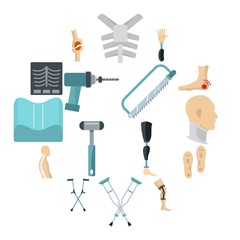 Orthopedics prosthetics icons set in flat style isolated vector illustration