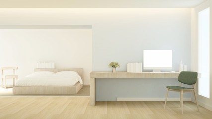 Bedroom and living area in hotel or condominium simple design - Bedroom and workplace in apartment or hotel  - 3D Rendering