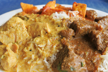 Indian curries served on a plate