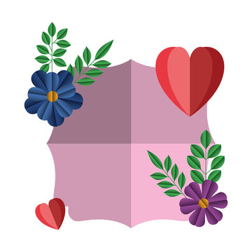 elegant frame with floral decoration and hearts vector illustration design