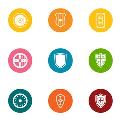 Protective shield icons set. Flat set of 9 protective shield vector icons for web isolated on white background