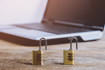 Naklejka premium metal security lock with password on computer keyboard