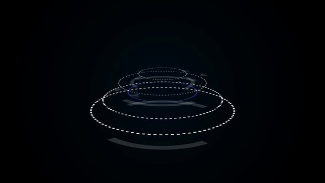 Futuristic Hud Target with Computer Data Screen at the end. Good for tech title and background, news headline business intro screensaver.Spinning circles abstract.