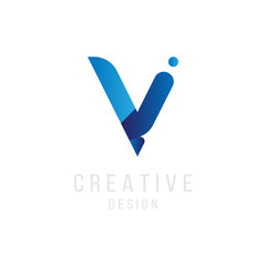 Original Letter V in blue colour for logotype. Vector sign logo design template. Flat illustration EPS10