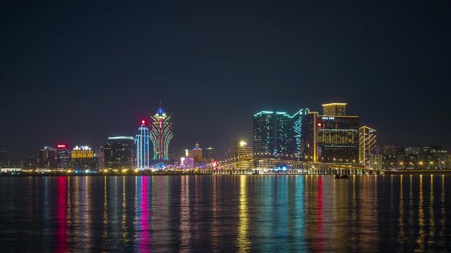 night illuminated famous macau city bay panorama 4k timelapse china
