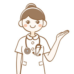 女性　看護師　団子　差し指