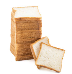 Heap of Stacked Sliced Bread isolated on White Background