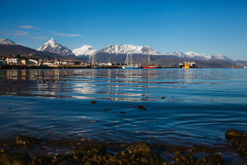 Naklejka premium Ushuaia capital of Tierra del Fuego Argentina landscape