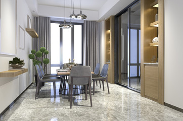 3d rendering nice wood dining room with shelf decor idea