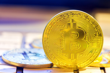 Cryptocurrency stack coins virtual digital currency for financial banking.