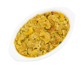 Indian Traditional Vegetarian Cuisine Kaju Curry Also Called Kaju Butter Masala isolated on White Background