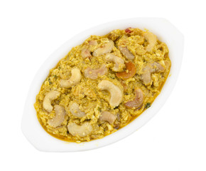 Indian Traditional Vegetarian Cuisine Kaju Curry Also Called Kaju Butter Masala isolated on White Background
