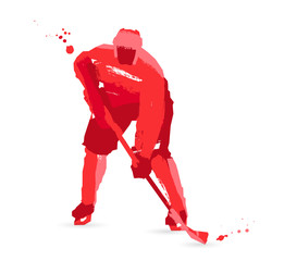 Ice hockey player on a white background