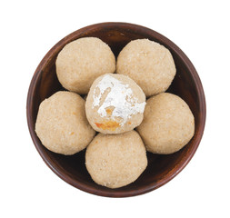 Gehu Ke Laddu Indian Traditional Sweet Food Also Know as Wheat Laddu, Laddoos, laddoo, ladoo, laddo Are Ball-Shaped Sweets Popular in The Indian Festivals. isolated on White Background