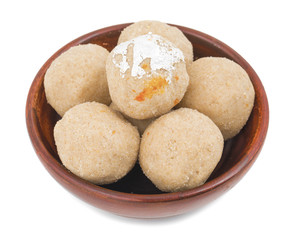Gehu Ke Laddu Indian Traditional Sweet Food Also Know as Wheat Laddu, Laddoos, laddoo, ladoo, laddo Are Ball-Shaped Sweets Popular in The Indian Festivals. isolated on White Background