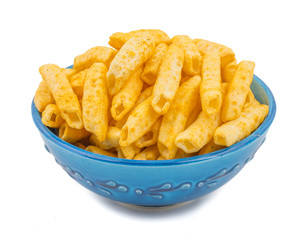 Delicious Lightly Spiced Fries Snack Served in Bowl isolated on White Background