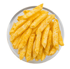 Delicious Lightly Spiced Fries Snack Served in Bowl isolated on White Background