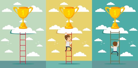 Business journey concept. Future success. first step. Businessman start climbing stair for future. Stock flat vector illustration.