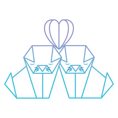 cats couple origami paper with heart vector illustration design