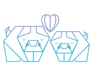 cats couple origami paper with heart vector illustration design