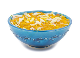 Indian Street Chat Food Ragda Pattice is a popular fast food which forms part of the Street Snack of Maharashtra And Gujarat. isolated on White Background