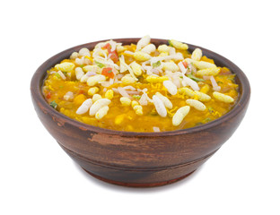 Indian Street Chat Food Ragda Pattice is a popular fast food which forms part of the Street Snack of Maharashtra And Gujarat. isolated on White Background