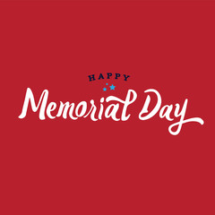 Happy Memorial Day Text Vector Illustration with Stars Over Red Background