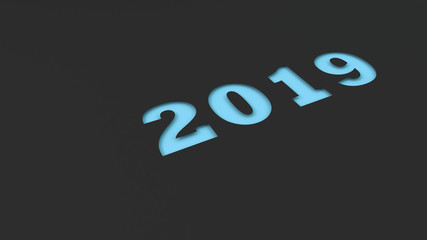 Blue 2019 number cut in black paper