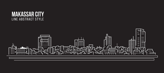 Cityscape Building Line art Vector Illustration design - Makassar city