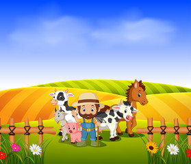 Obraz na płótnie Canvas farmer and animal farm with scenery field