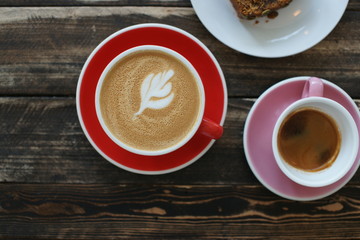 Two cups of coffee on the table