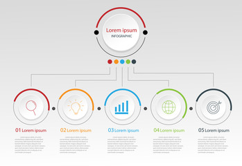 Modern design elements for business Multicolor infographics. Vector template with 5 steps