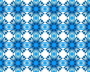 Abstract geometry cornflower blooms seamless pattern. Blue flowers isolated on white background orient texture. Vector arabesque ismalic illustration