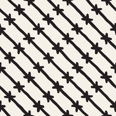 Hand drawn lines seamless grungy pattern. Abstract geometric repeating texture in black and white.