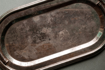 top view vintage empty silver tray