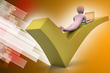 3d man with laptop lying on the right mark