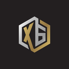 Initial letter XG, looping line, hexagon shape logo, silver gold color on black background