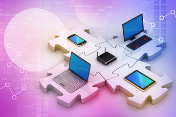 Laptop and server connect in puzzles