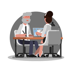 Old man signs papers in bank