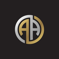 Initial letter AA, looping line, circle shape logo, silver gold color on black background - obrazy, fototapety, plakaty