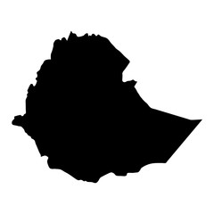 black silhouette country borders map of Ethiopia on white background. Contour of state. Vector illustration