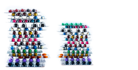 Stacks of antimicrobial capsule pills in blister packs. Pharmaceutical market. Antibiotic drug resistance. Pharmaceutical industry. Healthcare budgets concept. Drug pricing. Drug use with reasonable.