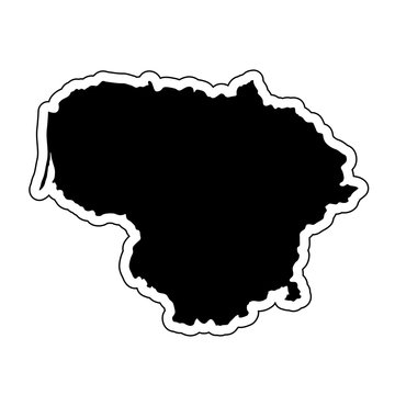 Black silhouette of the country Lithuania with the contour line. Effect of stickers, tag and label. Vector illustration