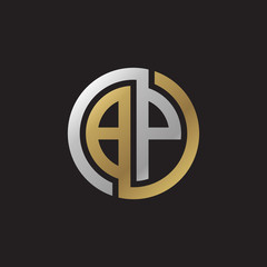 Initial letter BP, looping line, circle shape logo, silver gold color on black background