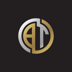Initial letter BT, looping line, circle shape logo, silver gold color on black background