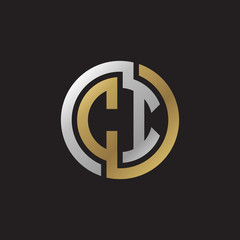 Initial letter CI, looping line, circle shape logo, silver gold color on black background