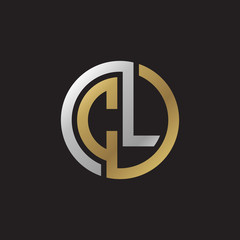 Initial letter CL, looping line, circle shape logo, silver gold color on black background